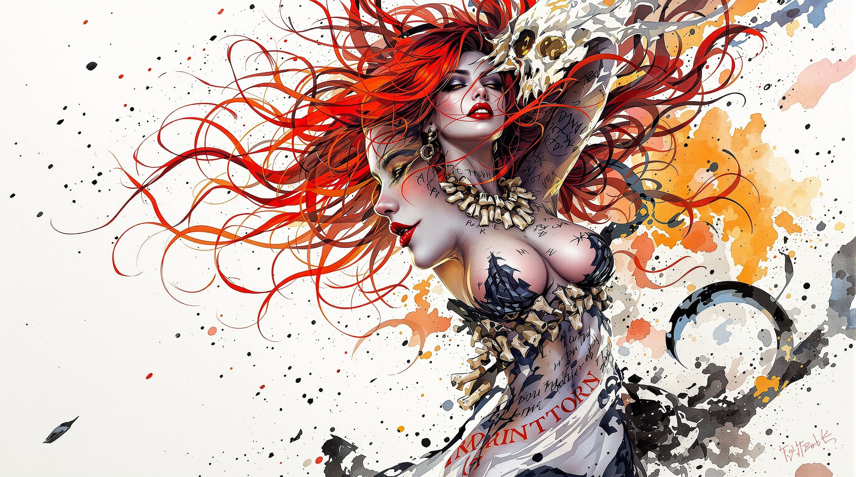 Beautiful warrior maiden, 25 years old, (tattoos on the body), d&