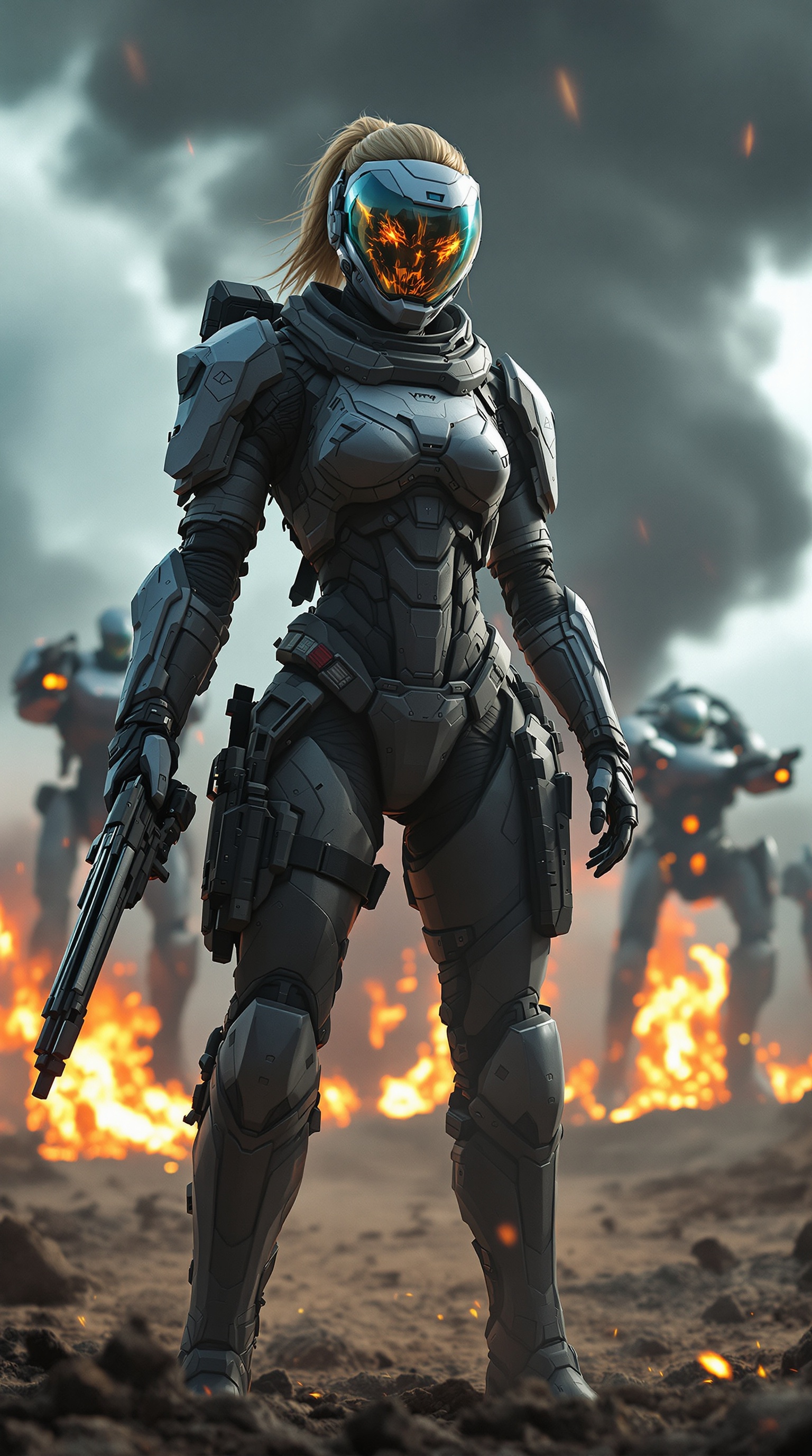 Fotorealism, ((full body)), A battle-hardened female soldier stan