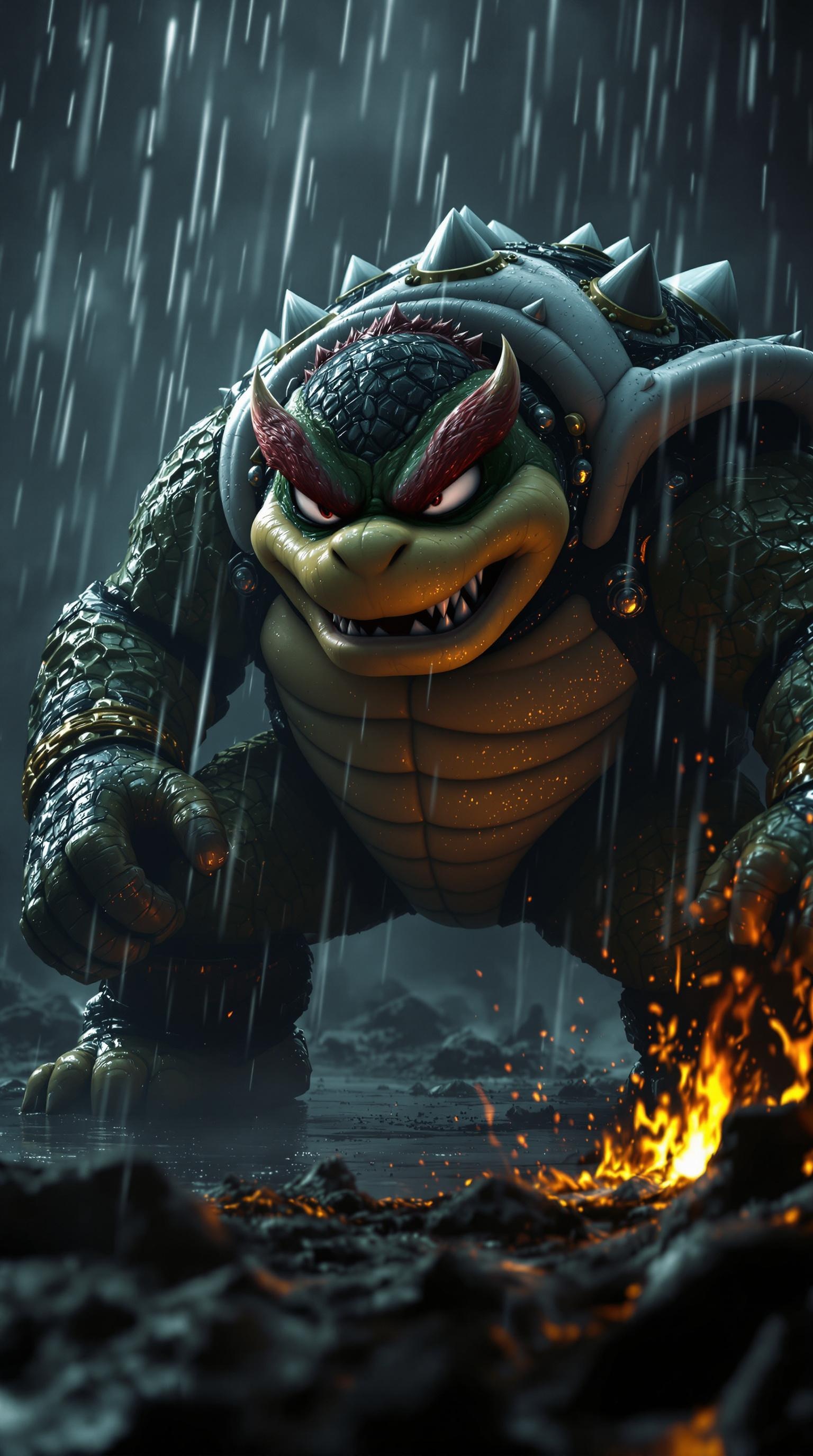 From Super Mario, Koopa in battle, upgraded Suit, dark tones, epi