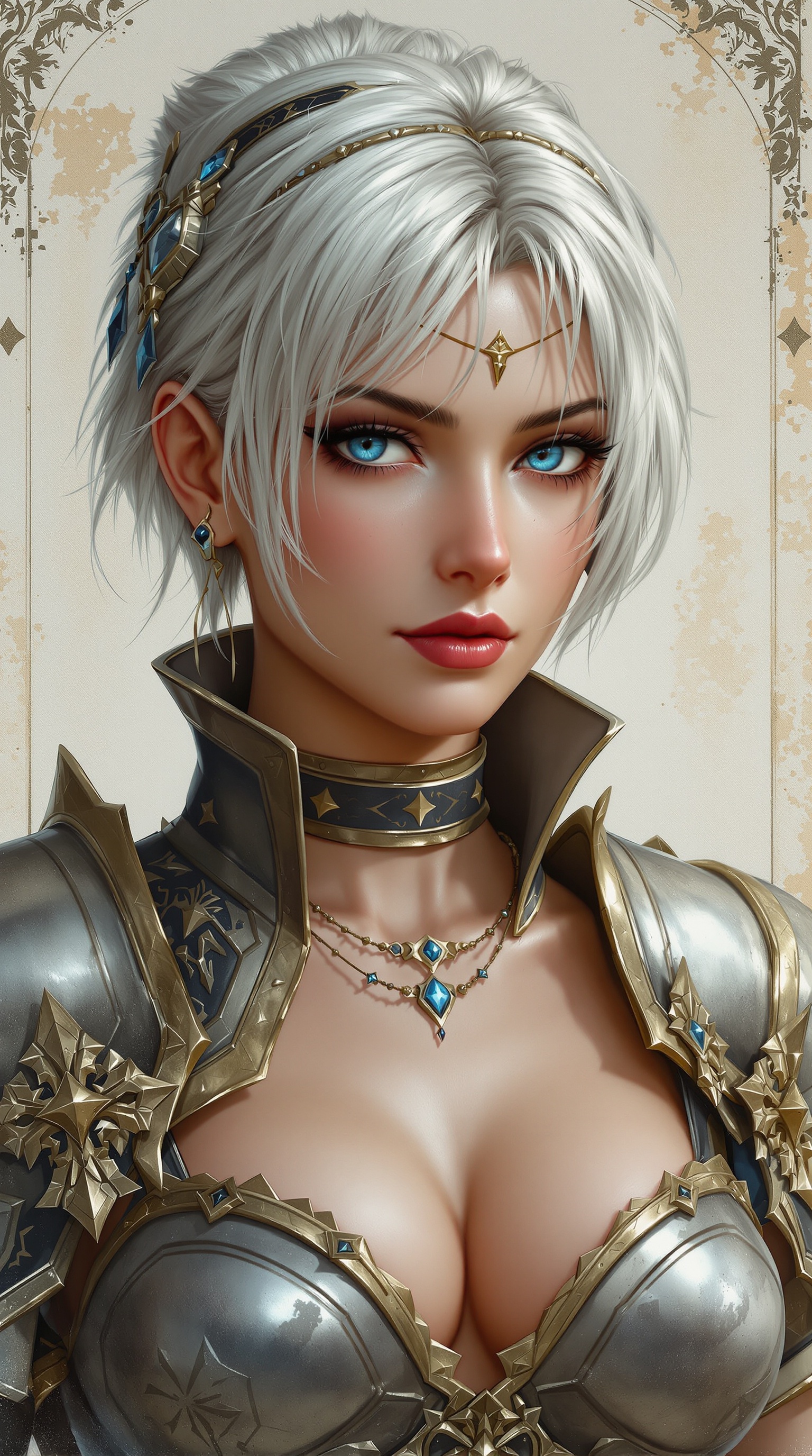 Full body, head to toe image, a lone female warrior, has blue eye