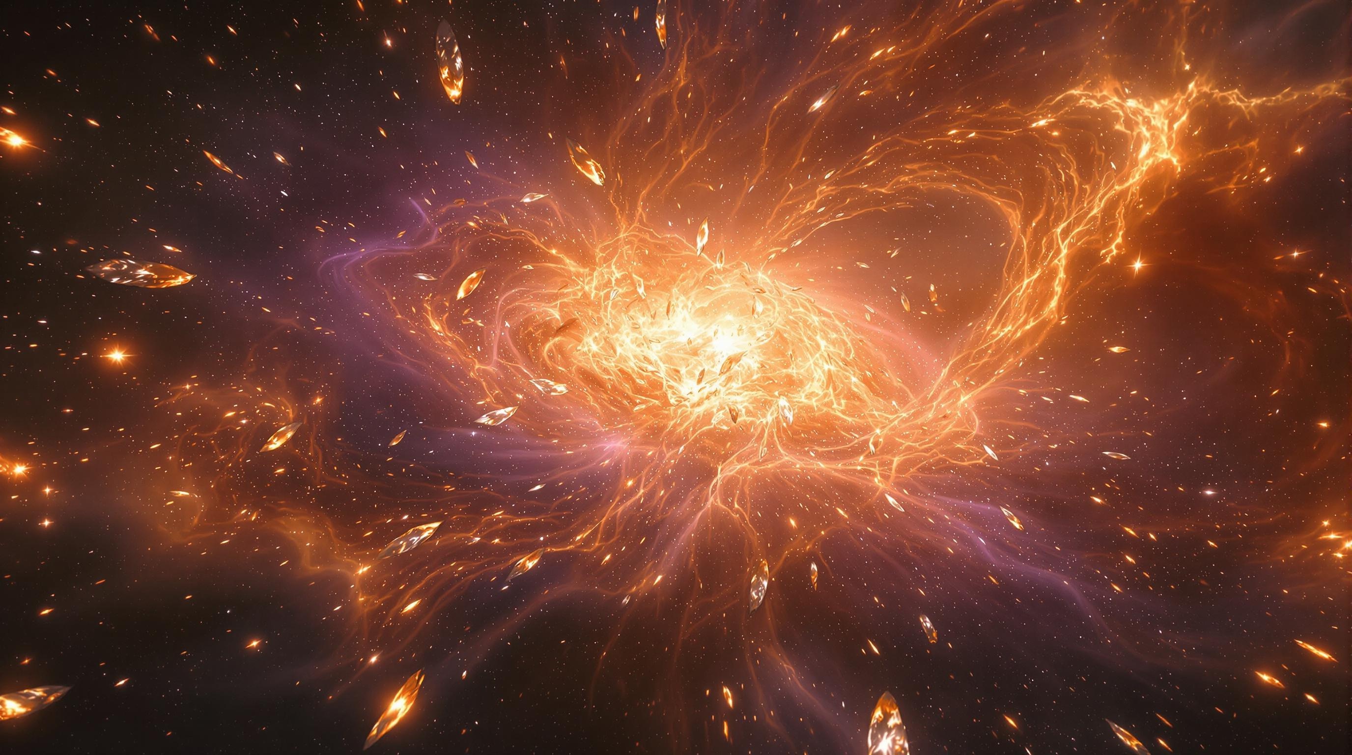 Inside a dying supernova, dissolving star spirits release glowing