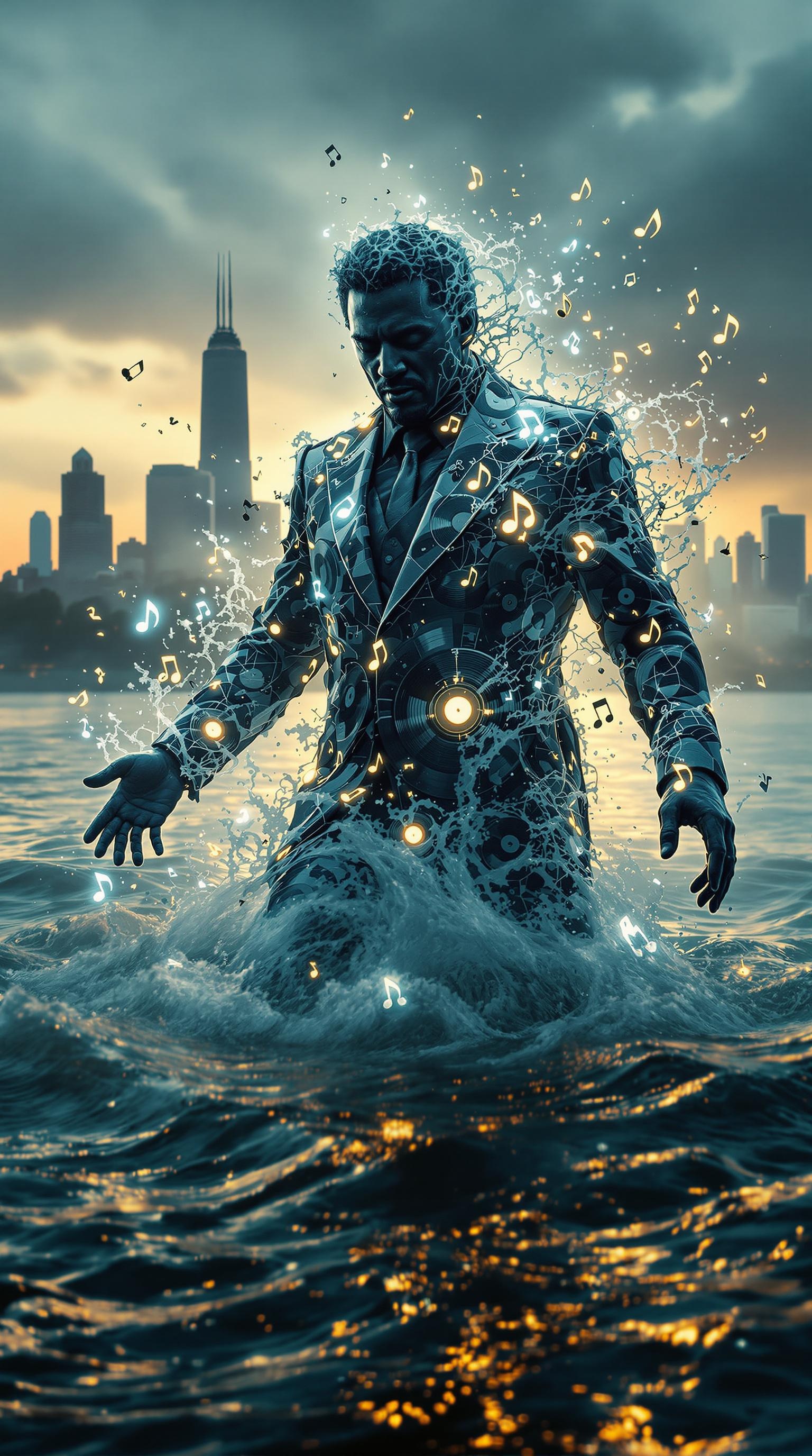 Muddy Waters reborn as a mythical blues spirit emerging from the